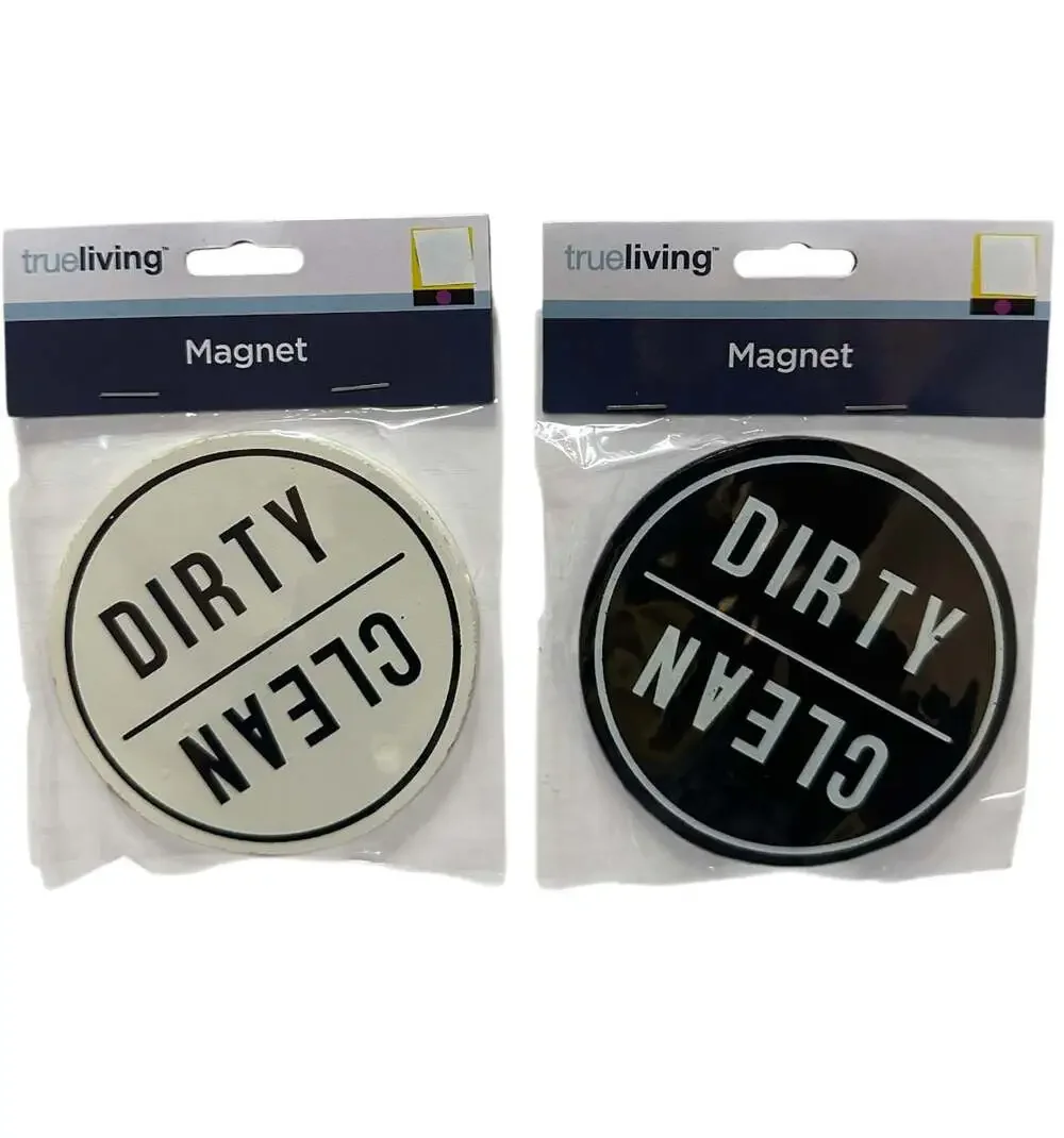 trueliving Clean Dirty Dishwasher Magnet Set, Round Design